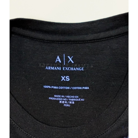 Armani Exchange Tee Mens XS Blue Abstract Print Pima Cotton Peru Fitted - Picture 8 of 12